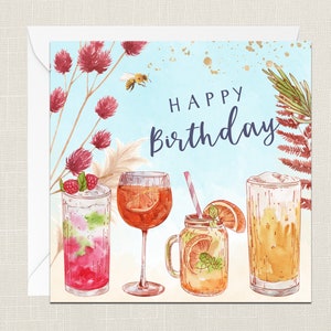 Biglietto d'auguri di buon compleanno con busta – Biglietto di buon compleanno – Regali per un amico – Gin Celebration Cocktail – Champagne – Divertimento colorato