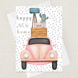Happy New Home Greetings Card with Envelope - Maison déplacée - Carte Juste pour dire - Nouvelle maison - Cadeaux pour ami - Félicitations - Beetle Car