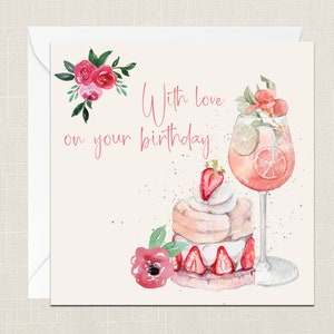 Con amore sul tuo compleanno Biglietto di auguri con busta - Biglietto di buon compleanno - Biglietti Lei - Regali per amico - Festa del gin - Cocktail