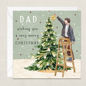 Dad Wishing You A Very Merry Christmas Greetings Card with Envelope - Xmas Card - Merry Christmas - Happy Holidays - Festive Tree Star
