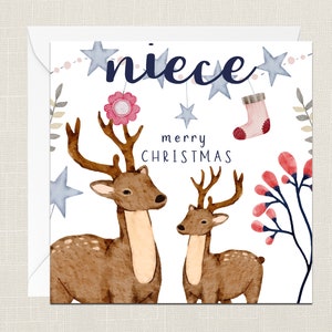 Nichte Merry Christmas Grußkarte mit Umschlag - Frohe Weihnachten - Frohe Feiertage - Festlich - Joyeux Noel - Kinderkinder - Schneemann - Neffe