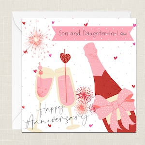Biglietto di auguri di buon anniversario per figlio e nuora con busta - Per lei e lui - Celebrazione - Anniversario di matrimonio - Champagne Love