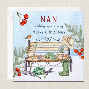 Nan wünscht Dir eine sehr merry Christmas Grußkarte mit Umschlag - Frohe Weihnachten Frohe Feiertage - Festlich - Joyeux Noel Tree - Gartenszene