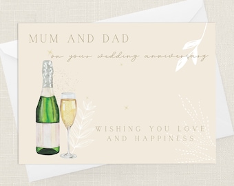 Happy Anniversary Mum And Dad Greetings Card with Envelope - For Her Him - Celebration - Wedding Anniversary - Congratulations