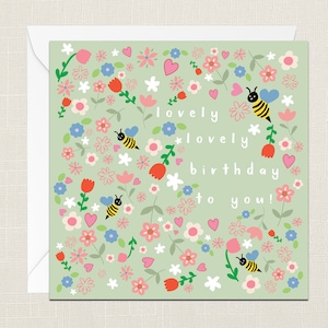 Preciosa tarjeta de felicitación de cumpleaños con sobre - Tarjetas para ella - Flores, abejorro - Mejor amiga - Abstracto - Margaritas - Floral