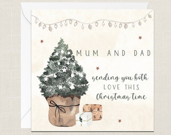 Mamá y papá enviándoles a ambos amor esta tarjeta de felicitación navideña con sobre - Tarjeta de Navidad - Feliz Navidad - Felices fiestas - Festivo