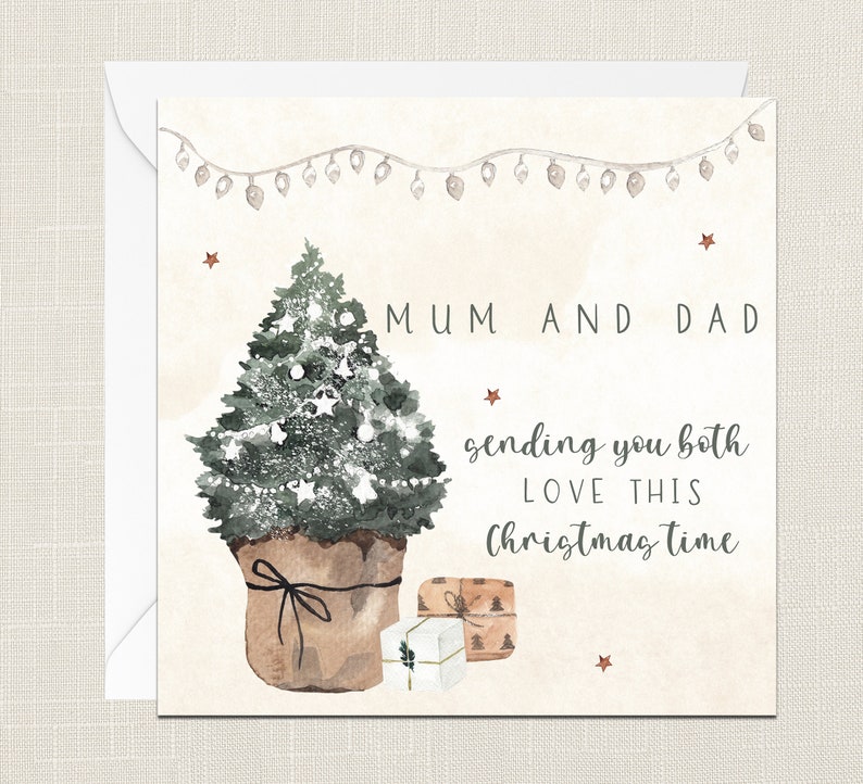 Mamá y papá enviándoles a ambos amor esta tarjeta de felicitación navideña con sobre Tarjeta de Navidad Feliz Navidad Felices fiestas Festivo imagen 1
