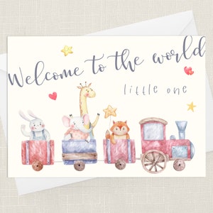 Bienvenido al mundo pequeño saludos tarjeta con sobre - tarjeta de nacimiento - tarjeta de bautizo - Bebé recién nacido - Tren - Abuelos mamá papá
