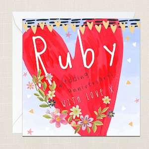 Ruby Wedding Anniversary 40th Greetings Card with Envelope - Cartes pour elle - Célébration - Anniversaire de mariage - Ruby Red - 40 ans