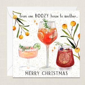 From One Boozy House To Another Merry Christmas Greetings Card with Envelope - Merry Xmas - Happy Holidays - Festive - Joke Pun Funny
