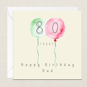 80 Aujourd’hui Joyeux anniversaire Papa Carte de vœux avec enveloppe - Carte d’anniversaire - Père - 80e anniversaire - Carte de célébration - Quatre-vingts aujourd’hui - Papa