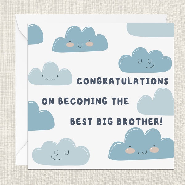 Congratulations On Becoming The Best Big Brother! Greetings Card with Envelope - Birth Card - Christening Card - New Baby Sibling - New Born