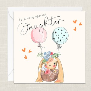 À une carte de vœux fille très spéciale avec enveloppe - Anniversaire - Cartes pour elle - Enfants - Coeurs - Amour - Lapin - Ballons - Enfant