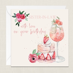 Belle-soeur avec amour pour votre anniversaire Carte de voeux avec enveloppe - Carte de joyeux anniversaire - Cadeaux pour un ami - Fête du gin - Cocktail