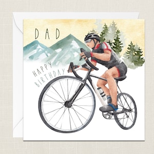 Dad Happy Birthday Greetings Card with Envelope - Birthday Card - Gift for Him - Cards Him Just To Say - Male - Biking Bike - Racing Cycling