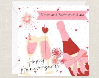 Sister And Brother-In-Law Happy Anniversary Greetings Card with Envelope - For Her Him - Celebration - Wedding Anniversary - Champagne Love