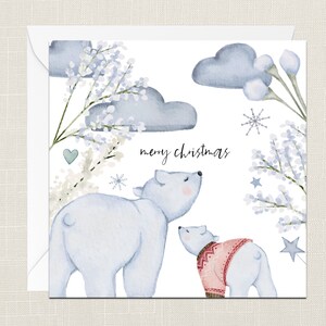 Merry Christmas Greetings Card with Envelope - Merry Xmas Happy Holidays - Festive Joyeux Noel - Watercolour Polar Bear - Our House To Yours