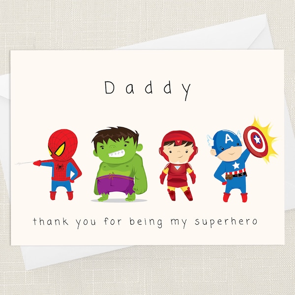 Daddy Thank You For Being My Superhero Greetings Card with Envelope - Hero - Fathers Day - Birthday Card  - Just To Say - Congratulations