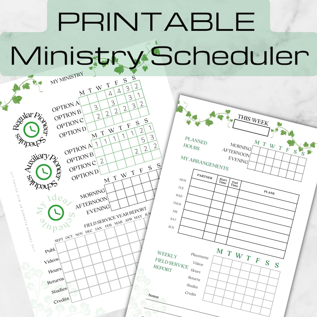 PRINTABLE Ministry Scheduler/ Digital Pdf Download/jw Planner/pioneer ...