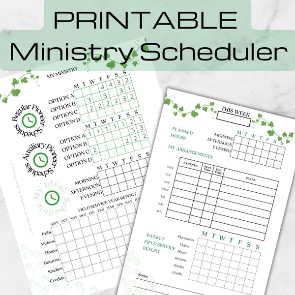 PRINTABLE Ministry Scheduler/ Digital pdf Download/JW planner/Pioneer Schedule/Letter/ Half Letter