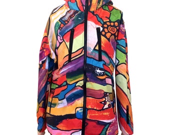 LEMINX - Sommer 2024 - Damen Softshelljacke - STARBORN - psychedelisch, abstrakt, sportlich, bunt, Outdoor, Wasserdicht, Luxus