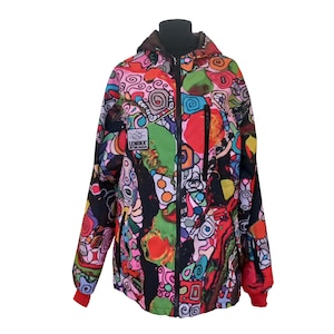 UITVERKOOP (L) - Zomer - LEMINX - SWEETS - Veelkleurig softshelljack met patroon dames, psychedelisch abstract expressief kleurrijk waterdicht