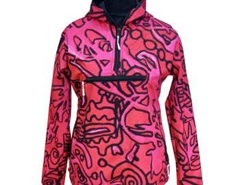 Abstract roze en zwarte softshell-anorak - Waterproof Art-jack voor dames