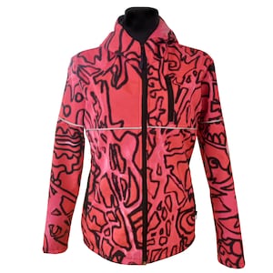 Spring/Summer - LEMINX - PINKBLACK Sport Softshell Jacket Psychedelic Abstract Art Colorful Patterned Waterproof Luxury Pink Windproof Bike
