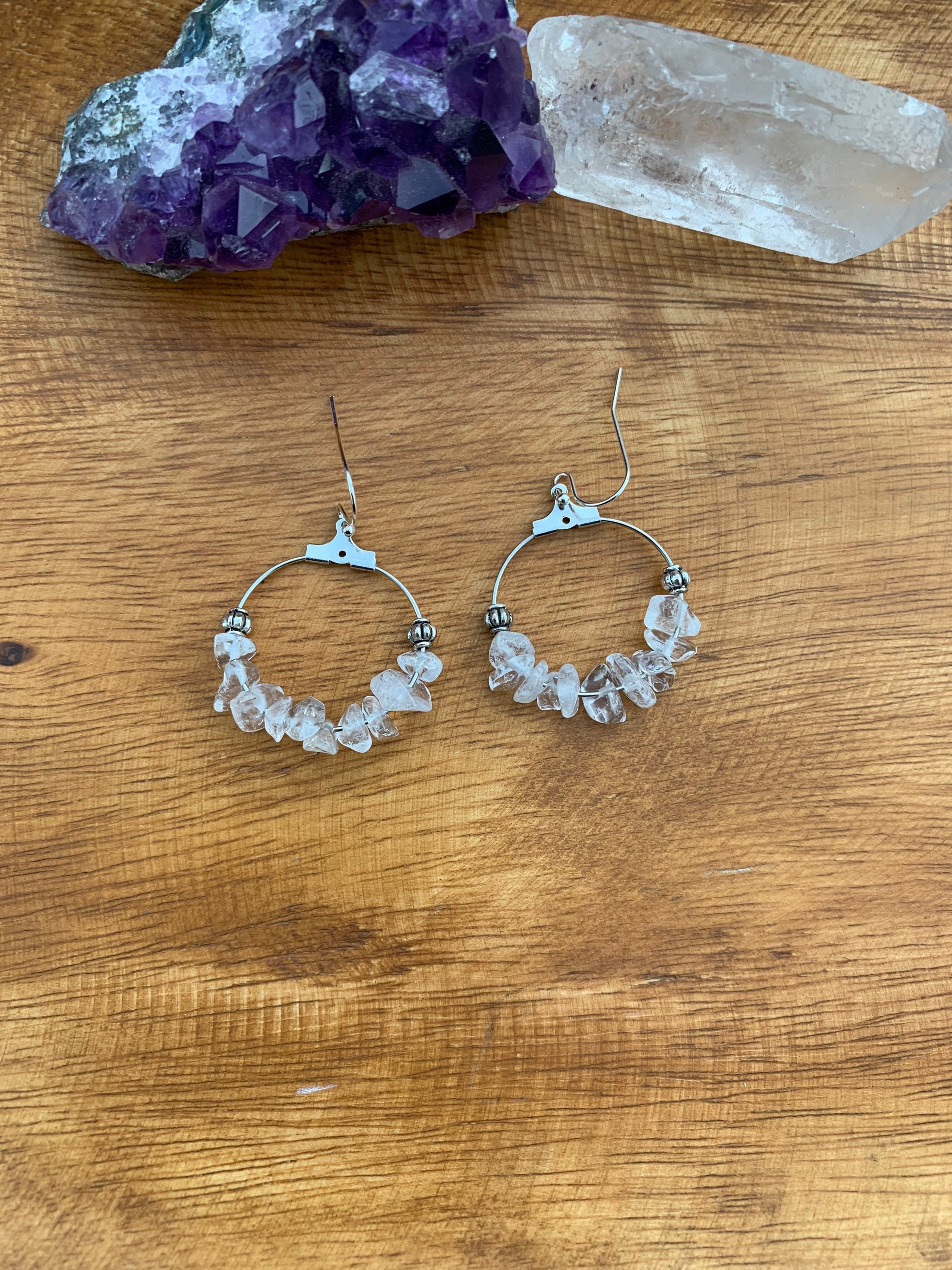 Clear quartz natural stone dangle earrings bohemian Etsy