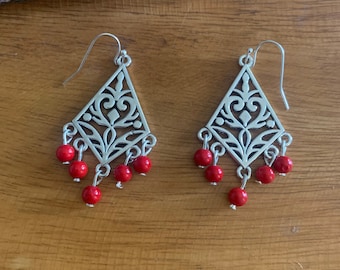 Howlite Crystal Silver Chandelier Statement Dangling Earrings Handmade Earrings Gift for Witch Hippie Jewelry Stone Earrings