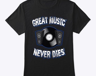 Great Music Never Dies Vinyl Short-Sleeve Unisex T-Shirt, slogan, gift for music lovers