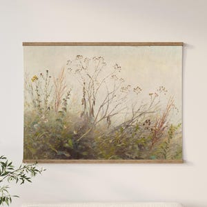 Vintage Wildflower Wall Art Tapestry Farmhouse Wall Decor Wall Hanging, Large Vintage Botanical Floral Tapestry, Canvas Tapestry