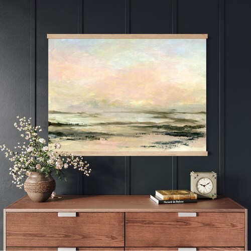 Coucher de soleil, peinture, art mural paysage abstrait, décoration murale côtière, tapisserie à suspendre, grande oeuvre d'art murale