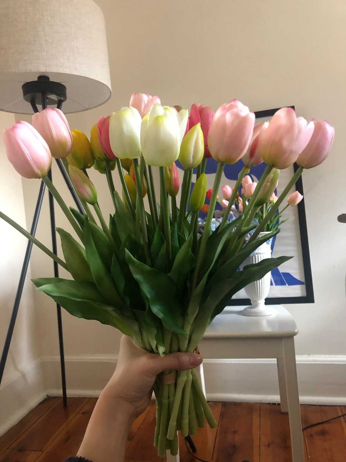 Artificial real touch tulip bunch 5stems pink yellow Etsy