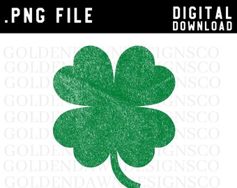 St Patricks Day Png, Vintage Four Leaf Clover Lucky Png Distressed Shamrock Sublimation Design Digital Download Commercial Use Dtg Printing