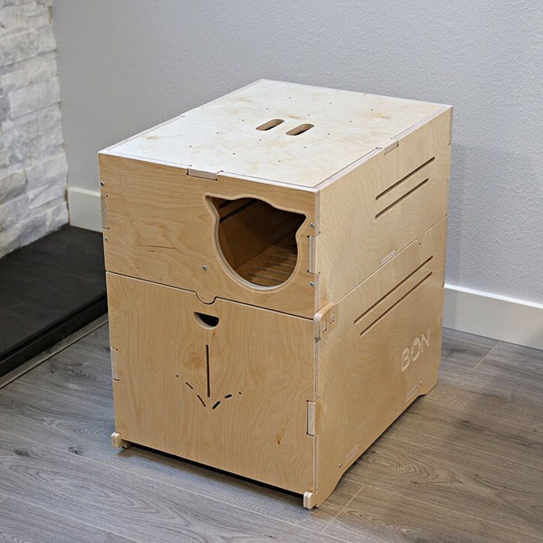 Modern Design Wooden Loftwalk-T Cat Litter Box Enclosure, Litter Box Cover Furniture, De-littering, Litter Tracking Prevention