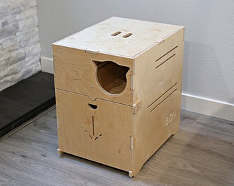 Modern Design Wooden Loftwalk-T Cat Litter Box Enclosure, Litter Box Cover Furniture, De-littering, Litter Tracking Prevention