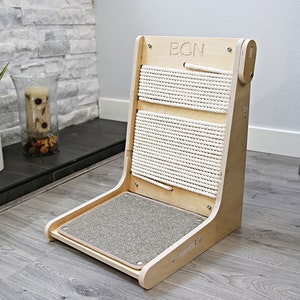 Modern Design Wooden Cat Scratcher II, Baltic Birch Cat Furniture, Carpet Mat Scratcher, Cotton Rope Scratcher, Replaceable carpets image 5