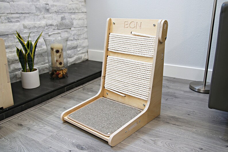 Modern Design Wooden Cat Scratcher II, Baltic Birch Cat Furniture, Carpet Mat Scratcher, Cotton Rope Scratcher, Replaceable carpets image 5