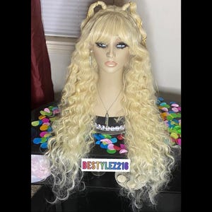 Long Blonde Wig, Platinum Blond, Wavy Synthetic Blonde Wig | *SAILOR MOON* 32 inches 180% Density Adjustable Full Lace Wig with Bangs