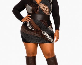 Plus Size Neutral Tone Abstract Print Dress Size 2X