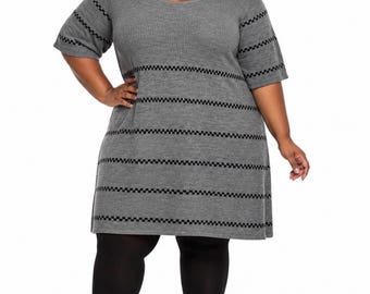 Plus Size Grey and Black Stripes Dress Size 2X