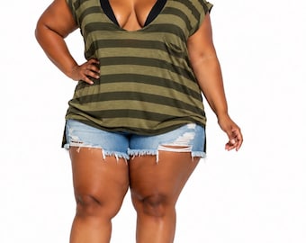 Plus Size Green Stripes T-shirt Size 3X