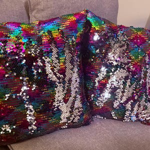 Handmade Double Sided Rainbow Sequin Throw Pillows Custom Colors Available