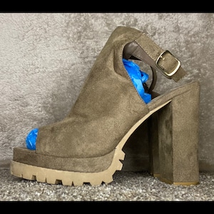 Beige Suede Platform Ankle Booties Size 10