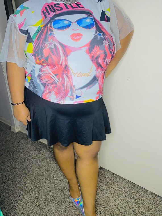 mini skirt graphic tee
