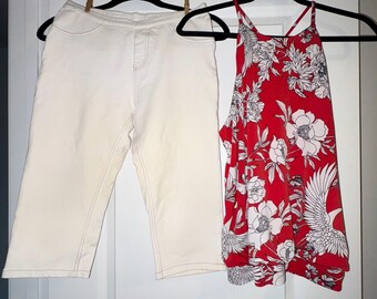 White Capris and Red Floral Top 2 for 1 Bundle Size M