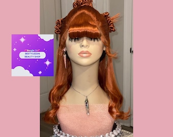 Ginger Orange Curly Wig, 90s Inspired Half Updo, 18 Inch