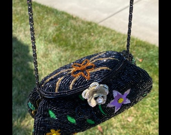 Marmi Vintage Italian Beaded Purse Black