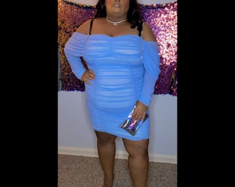 PLUS SIZE Baby Blue Chiffon Ruched Mini Dress Size 2X/3X